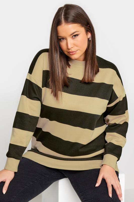 YOURS Plus Size Stone Brown Stripe Sweatshirt | Yours Clothing 4