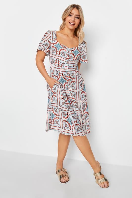 Women's  M&Co White Tile Print Button Through Midi Dress