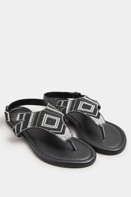 LTS Black Beaded Ankle Strap Sandals In Standard Fit | Long Tall Sally 1