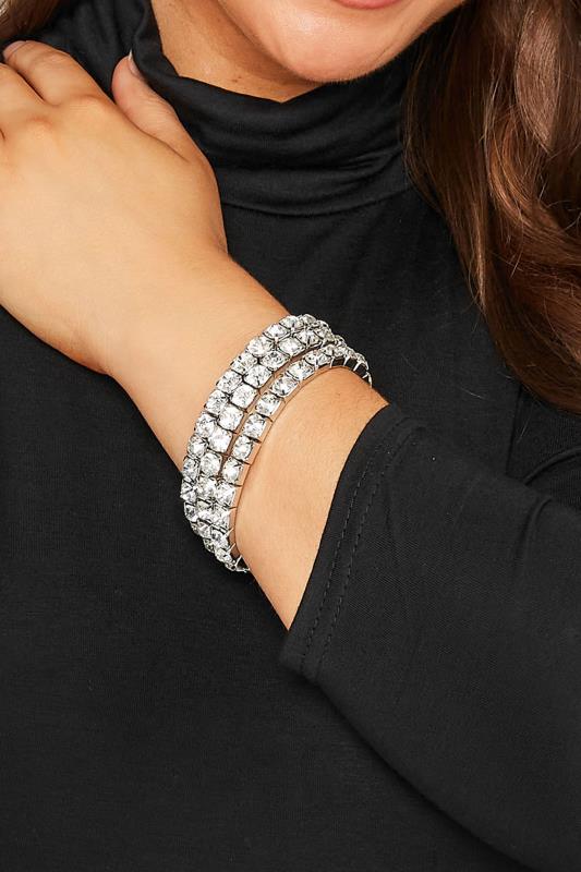 Plus Size  Yours 3 PACK Silver Diamante Bracelet Set