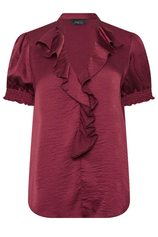 M&Co Burgundy Red Frill Satin Blouse | M&Co 6