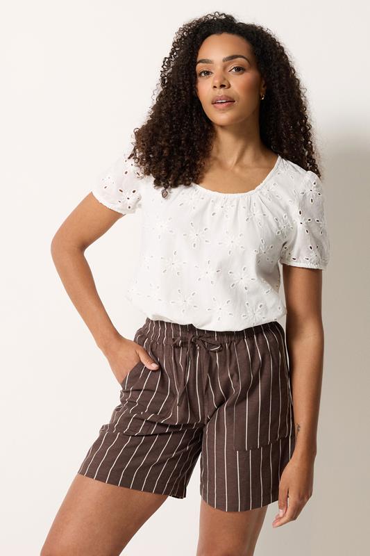  M&Co Chocolate Brown Stripe Tie Waist Shorts