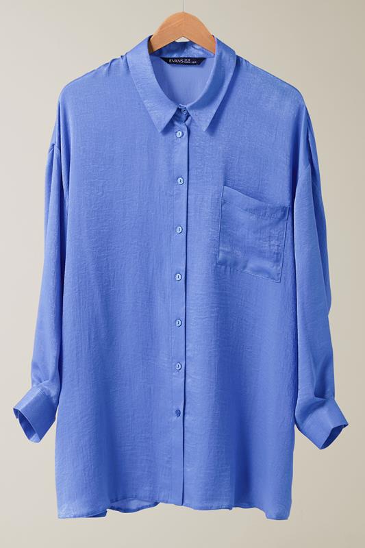 EVANS Plus Size Blue Metallic Button Through Shirt | Evans 5