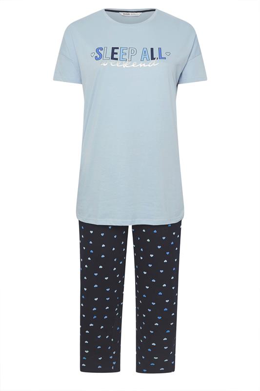 YOURS Plus Size Blue 'Sleep All Weekend' Wide Leg Pyjama Set | Yours Clothing 5