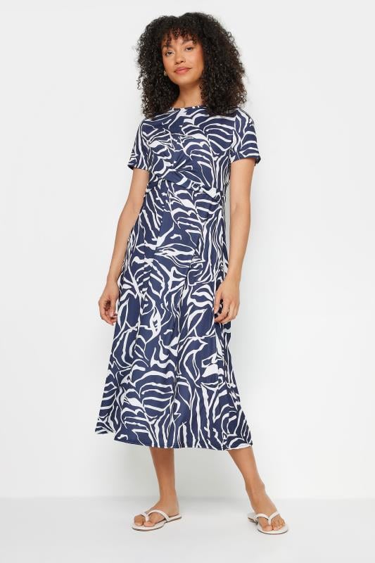 M&Co Navy Blue & White Abstract Print Short Sleeve Midi Dress | M&Co 4