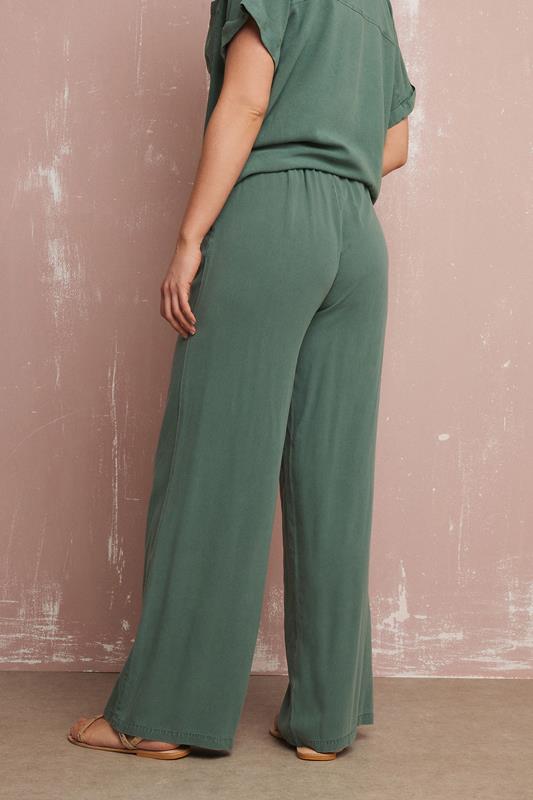 LTS Tall Khaki Green Acid Wash Wide Leg Trousers | Long Tall Sally 4