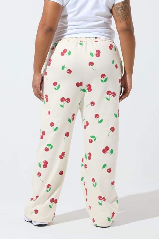 LIMITED COLLECTION Plus Size Cream Cherry Straight Leg Joggers | Yours Clothing 2