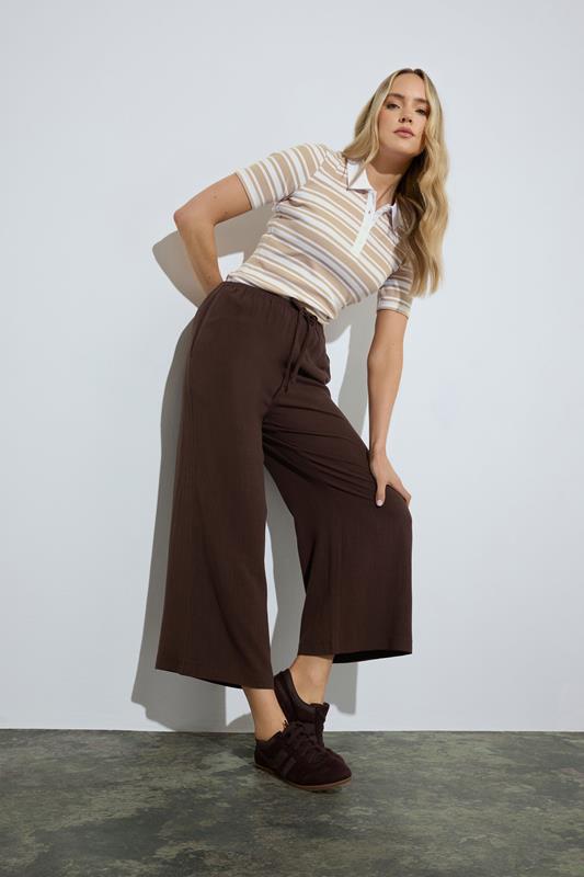 LTS Tall Women's Chocolate Brown Linen Cropped Trousers | Long Tall Sally 1
