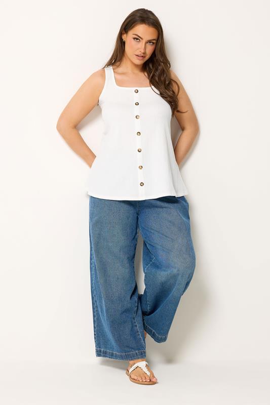 YOURS Plus Size White Crinkle Vest Top | Yours Clothing 1