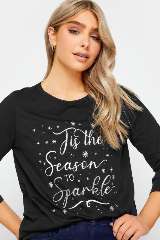 M&Co Black Christmas 'Tis the Season' Slogan Long Sleeve T-Shirt | M&Co 5