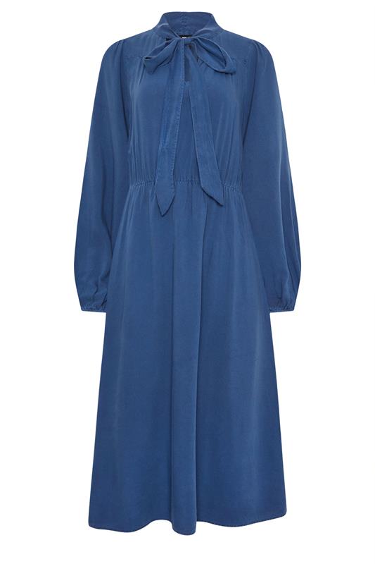 LTS Tall Blue Acid Wash Tie Neck Midi Dress | Long Tall Sally 6