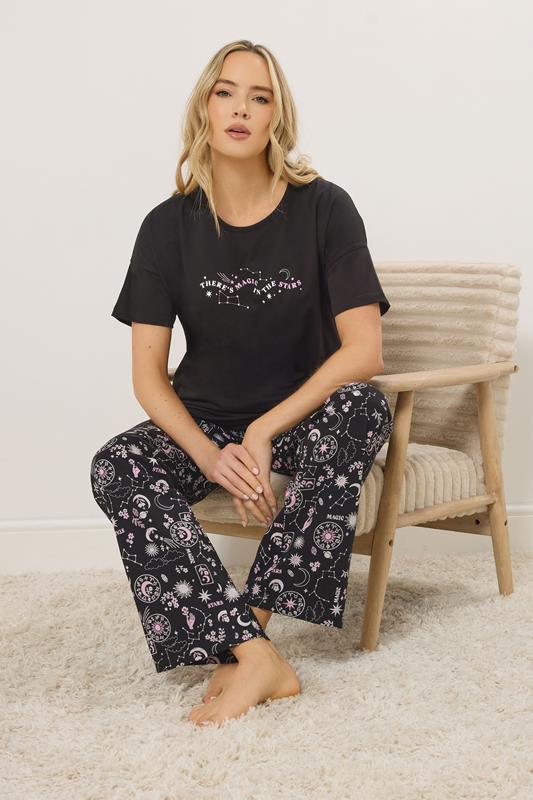 LTS Tall Women's Black Celestial Print Cotton Pyjama Set | Long Tall Sally 1