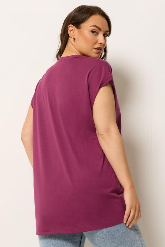 YOURS Plus Size Pink Notch Neck T-Shirt | Yours Clothing 2