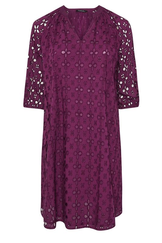 EVANS Plus Size Purple Long Sleeve Broderie Dress | Evans 5