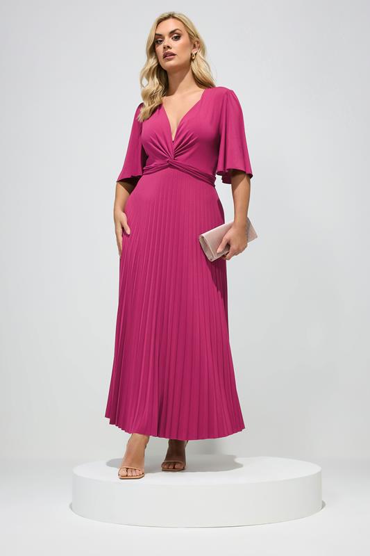 YOURS LONDON Curve Dark Pink Knot Pleated Maxi Dress