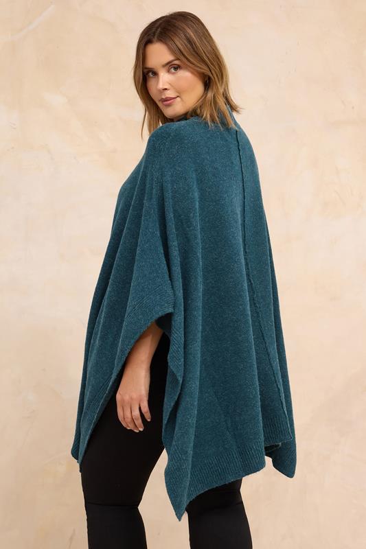 EVANS Plus Size Teal Blue Seam Detail Knitted Cape | Evans 2