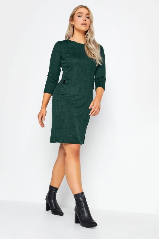 Women's  M&Co Petite Teal Green Check Print Shift Dress