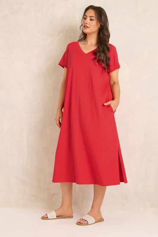 EVANS Plus Size Red Premium Cotton Dress | Evans 1