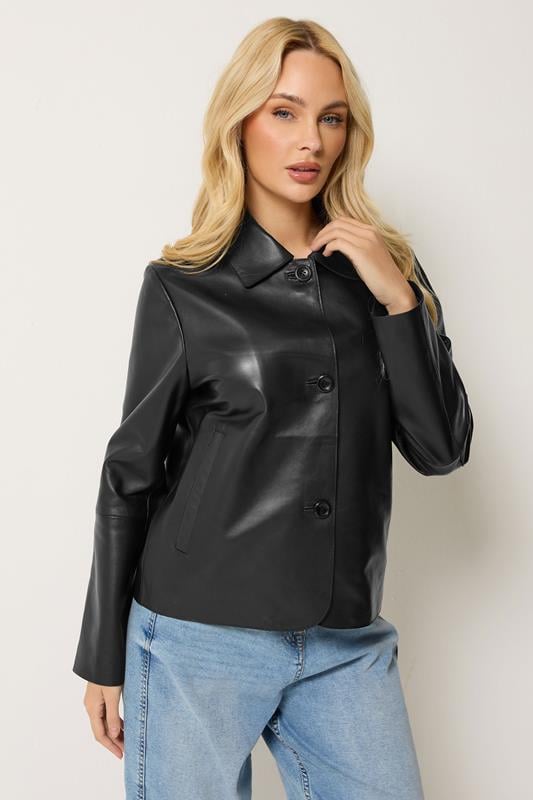  M&Co Black Leather Collard Jacket