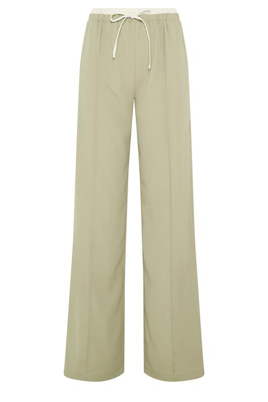 LTS Tall Women's Natural Brown Contrast Waist Wide Leg Trousers | Long Tall Sally 5