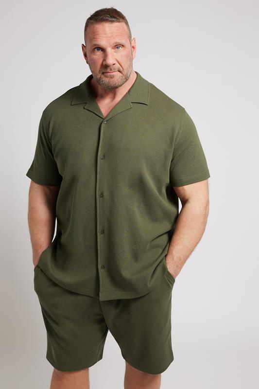 BadRhino Big & Tall Khaki Green Short Sleeve Textured Shirt | BadRhino 2