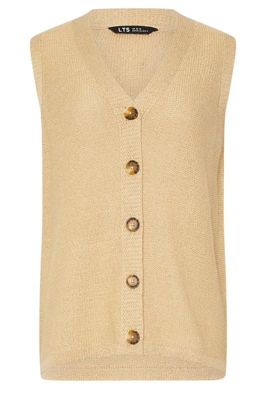 LTS Tall Natural Brown Knitted Button Waistcoat | Long Tall Sally 6