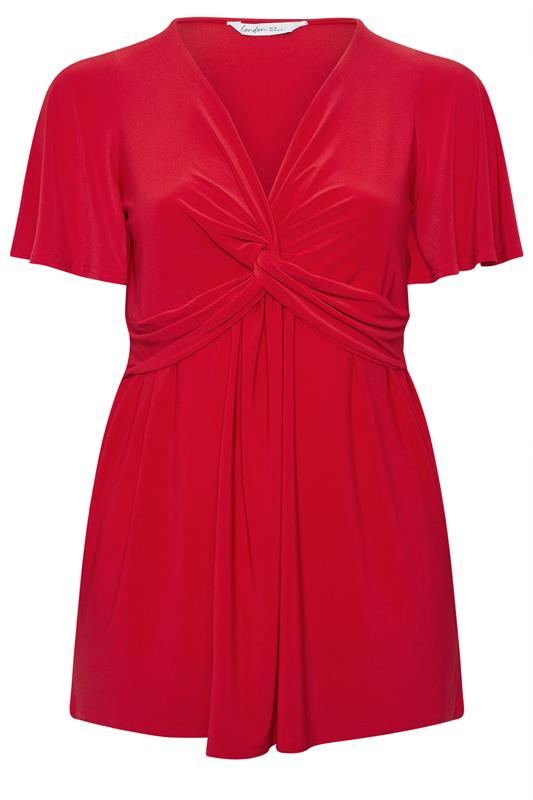 YOURS LONDON Plus Size Red Knot Detail Front Top | Yours Clothing 5