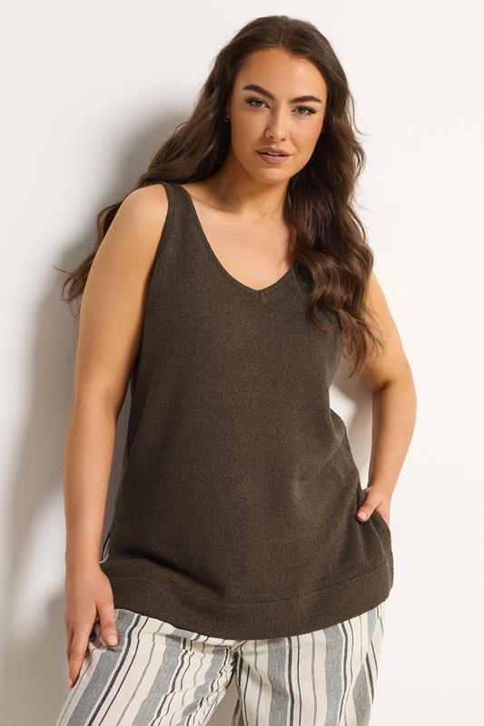 YOURS Curve Chocolate Brown Knitted Vest Top