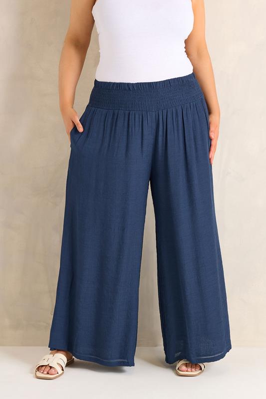 EVANS Curve Navy Blue Wide Leg Trouser