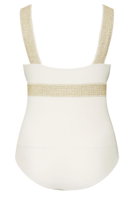 YOURS Plus Size White Metallic Tummy Control Swimsuit | Yours Clothing 8