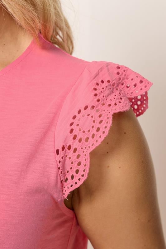 YOURS Plus Size Coral Pink Broderie Anglaise Frill Vest Top | Yours Clothing 4