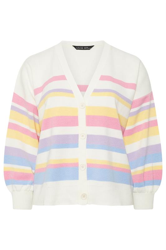 LIMITED COLLECTION Plus Size White Pastel Stripe Knitted Cardigan | Yours Clothing 5