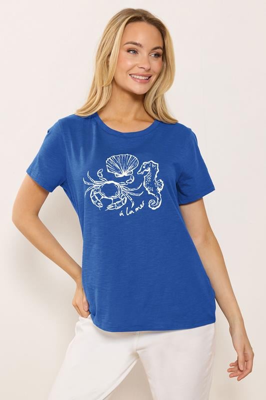  M&Co Blue 'A La Mer' Graphic Print Cotton T-Shirt