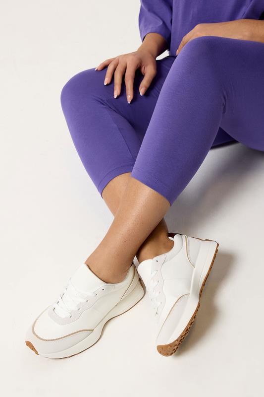 YOURS Plus Size Purple Elasticated Waist Cropped Leggings | Yours Clothing 4