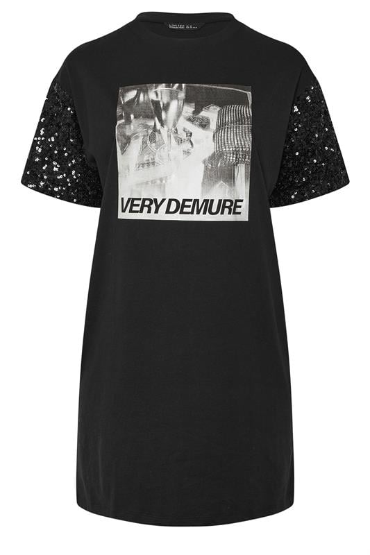 LIMITED COLLECTION Plus Size Black Sequin 'Very Demure' Graphic T-Shirt Dress | Yours Clothing 5