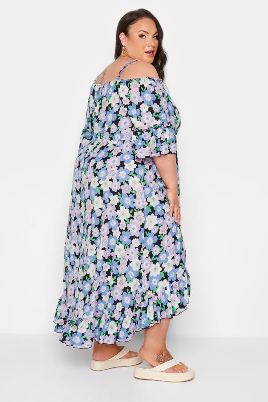 YOURS Plus Size Black Floral Cold Shoulder Midaxi Dress | Yours Clothing 3