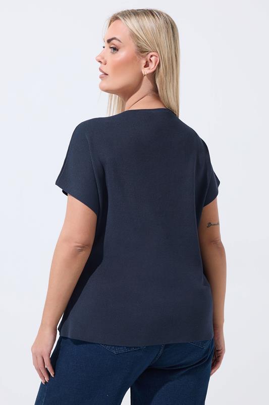 LIMITED COLLECTION Plus Size Navy Blue Short Sleeve Knitted Top | Yours Clothing 2