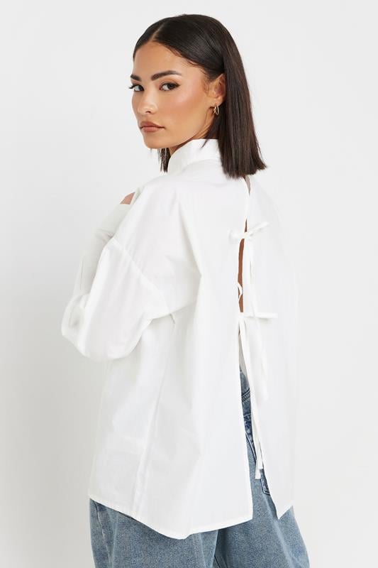 PixieGirl Petite White Tie Back Cotton Shirt