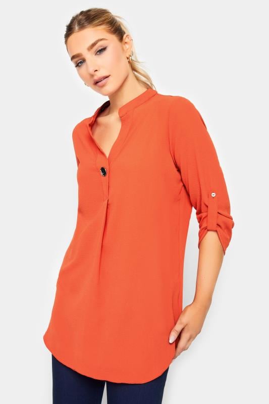Women's  M&Co Orange Long Sleeve Button Blouse