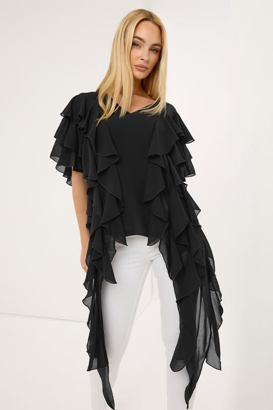  STAR Black Mesh Ruffle Blouse