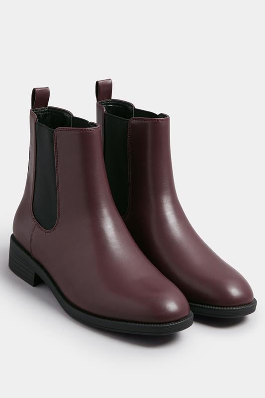  Yours Burgundy Red Faux Leather Chelsea Ankle Boots In Wide E Fit & Extra Wide EEE Fit
