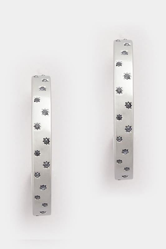 Silver Tone Star Diamante Hoop Earrings | Yours Clothing 1