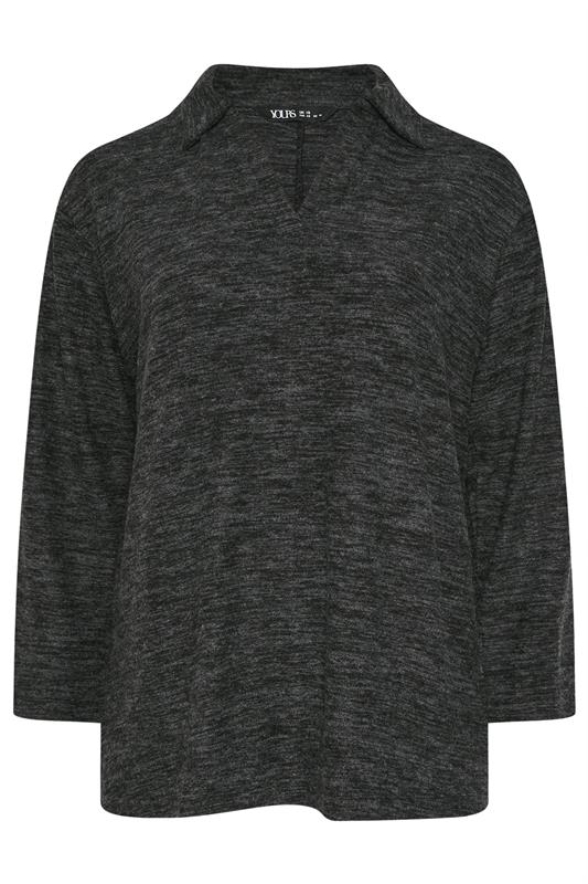 YOURS Plus Size Charcoal Grey Soft Touch Collared Jumper | Yours Clothing 5