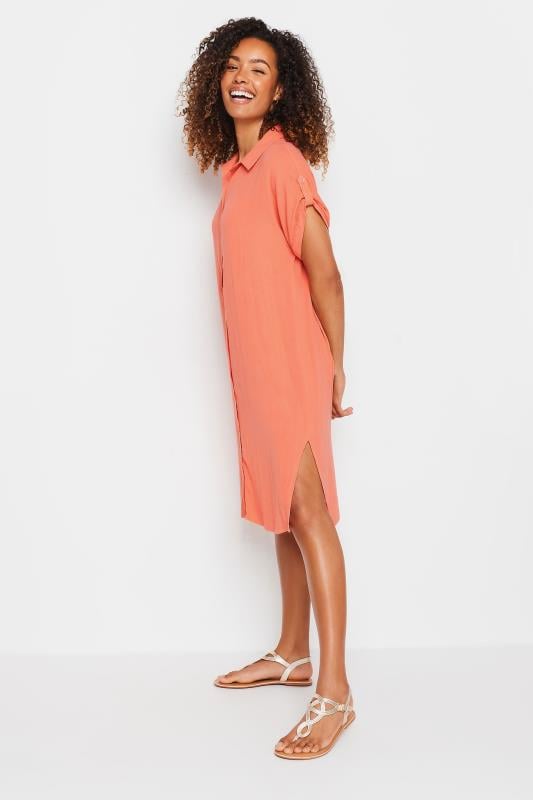 M&Co Coral Pink Short Sleeve Crinkle Shirt Dress| M&Co 4