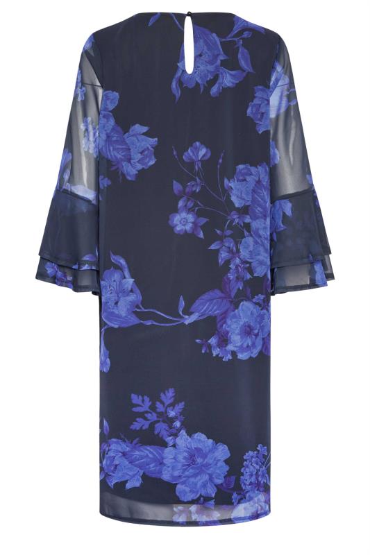 M&Co Black & Purple  Floral Print Flute Sleeve Shift Dress | M&Co 7