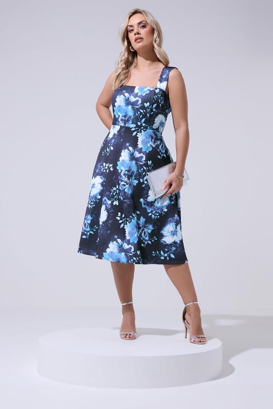 YOURS LONDON Curve Blue Floral Skater Dress
