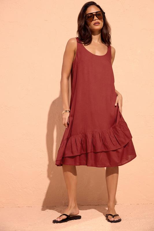 PixieGirl Petite Dark Red Asymmetric Frill Midi Dress