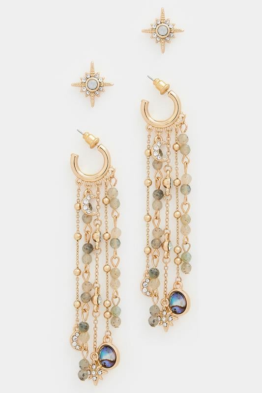  Yours 2 PACK Gold Celestial Tassel Earrings