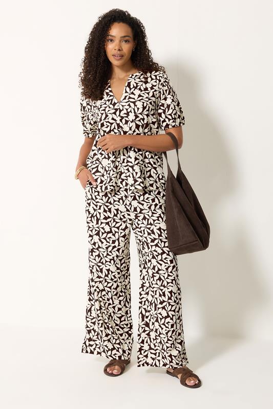  M&Co Set Chocolate Brown Leaf Print Top & Trousers