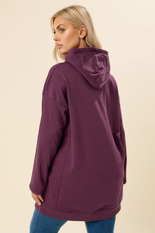 YOURS Plus Size Burgundy Red Seam Detail Hoodie | Yours Clothing 2